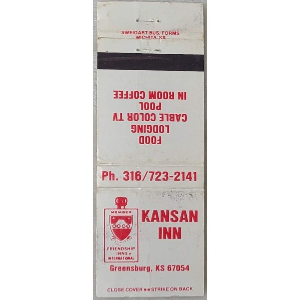 Vintage Matchbook Cover Kansan Inn Greensburg KS Kansas